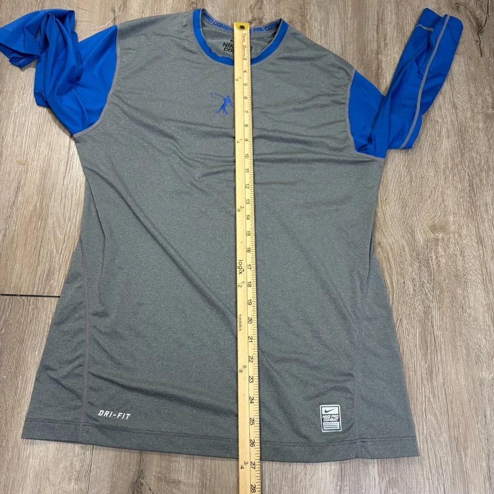 Nike Pro Combat Mens Batting Shirt Medium 3/4 Sleeve Active Gray Blue